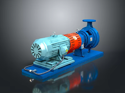 Industrial Blue And Orange Centrifugal Pump With Electric Motor And Base 3d model