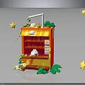 Colorful Small Kiosk With Yellow Red Awning ZACHI Sign White Rabbit Green Plants Yellow Stars