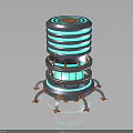 Futuristic 3D Mechanical Tower Structure With Layered Rings Glowing Accents And Support Legs