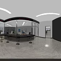 Modern Service Hall Interior With Service Counter Computers Stools And Bright Lighting 3d model