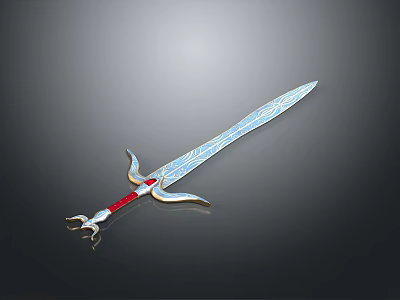 Decorative Fantasy Sword With Intricate Engraved Patterns On Blade Red Hilt And Silver Accent Design 3d model