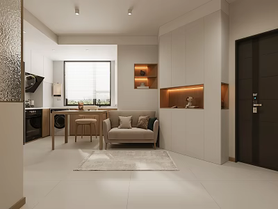 Modern Living and Dining Room Interior Design With Open Concept Sofa Dining Table And Cabinets 3d model