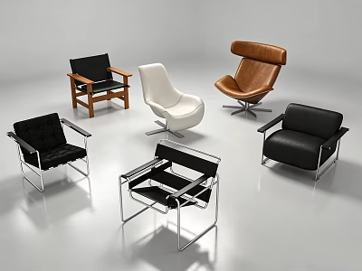 Modern Single Chairs With Various Designs Wooden Metal Frames And Leather Fabric 3d model