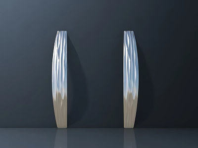 Silver Wave Textured Chandeliers On Dark Background Wall With Floor Reflection 3d model