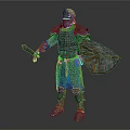 Medieval Knight In Steel Armor Holding Sword Shield And Dragon Creature 3d model