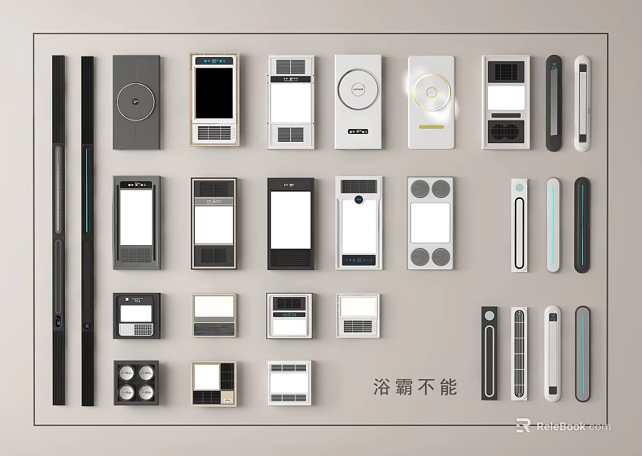 Various Bathroom Heater Designs With Control Panels And Different Styles 3d model 