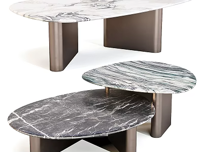 Modern Marble Coffee Tables With Sleek Metal Bases And Elegant Curved Tops 3d model