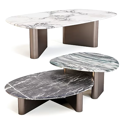 Modern Marble Coffee Tables With Sleek Metal Bases And Elegant Curved Tops 3d model