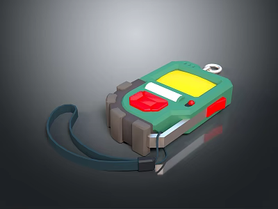 Portable Handheld Daily Living Device With Green Body Yellow Screen Red Button And Lanyard 3d model