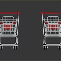 Two Shopping Carts With Red Handles On Dark Background With Reflections 3d model
