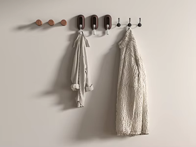 Wall Hooks with Hanging Clothes on Light Wall for Home Organization 3d model