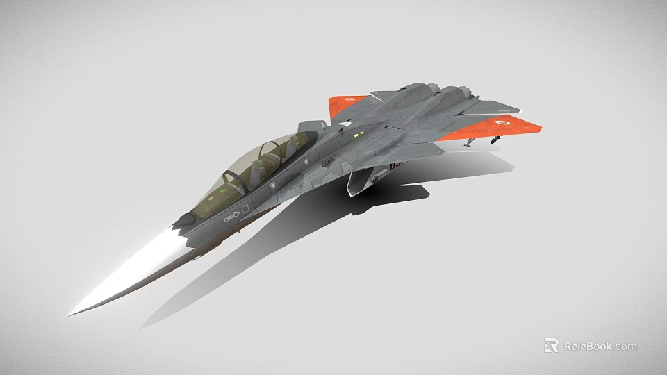 Fighter Jet with Gray Body and Orange Wingtips Modern Design and Cockpit View 3d model 