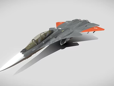 Fighter Jet with Gray Body and Orange Wingtips Modern Design and Cockpit View 3d model