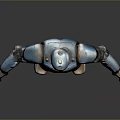 Detailed 3D Robot Character With Blue Brown Armor And Glowing Eyes Standing Pose