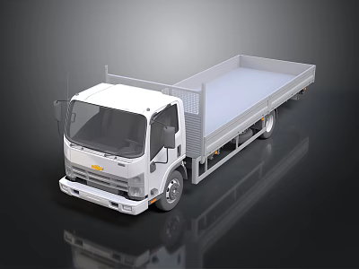 Modern White Flatbed Truck For Cargo Transport With Open Bed Design 3d model