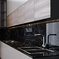 Modern Kitchen Interior With Wooden White Cabinets And Black Marble Countertop