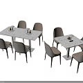 Elegant Modern Four Piece Dining Table Set With Marble Top And Beige Chairs 3d model