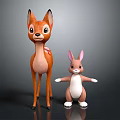 Cute Cartoon Deer and Rabbit Characters Standing Together with Open Arms 3d model