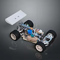 Detailed Model Racing Car Chassis with Suspension System Wheels Rear Spoiler and Mechanical Components