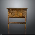 Vintage Wooden Cabinet With Rusty Brown Finish Flat Top And Four Weathered Legs