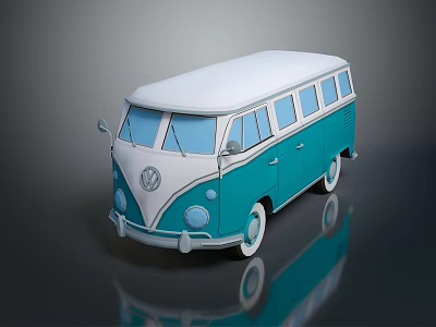 Classic Blue and White Volkswagen Bus with Vintage Design and Iconic Logo 3d model
