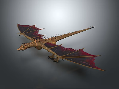 Detailed Fantasy Dragon Game and Movie Character With Red Wings Golden Body 3d model