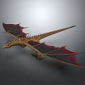Detailed Fantasy Dragon Game and Movie Character With Red Wings Golden Body