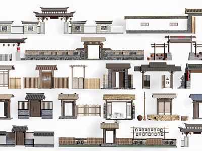 Various Styles of Traditional Chinese Gates Featuring Ancient Architectural Elements Wooden Frames and Tile Roofs 3d model
