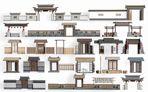 Chinese Style Door Head Chinese Style Courtyard Wall Landscape Door Head Landscape Wall Chinese Style Courtyard Door 3d model