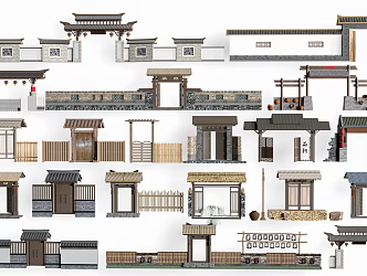 Chinese Style Door Head Chinese Style Courtyard Wall Landscape Door Head Landscape Wall Chinese Style Courtyard Door 3d model