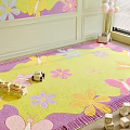 Square Rug With Floral Butterfly Patterns Vibrant Yellow Pink Purple Colors For Kids Room
