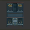 Blue Storage Cabinet With Decorative Patterns And Yellow Floral Designs Two Tier Structure Wooden Top