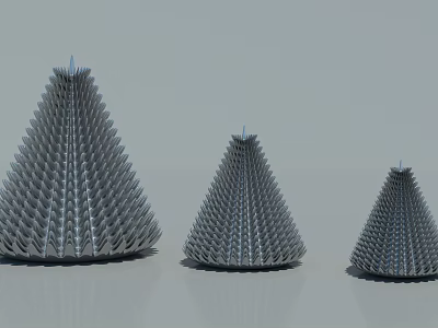 Metallic Cone Structures With Honeycomb Pattern And Textured Surface In Varying Sizes 3d model