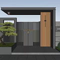 Modern Residential Gate With Black Double Doors Wooden Accent House Number 105 And Green Plants