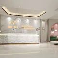 Elegant Modern Pink Green Restaurant Interior With Arched Doorways Pendant Lights And Marble Reception Desk