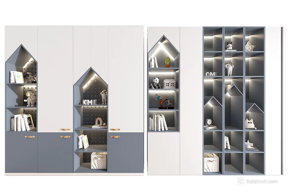 Modern Geometric Wardrobe Design with LED Lights Gray White Shelves Storage and 3d model 