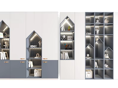 Modern Geometric Wardrobe Design with LED Lights Gray White Shelves Storage and 3d model
