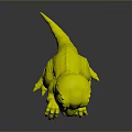 3D Cartoon Dinosaur Character Model Standing With Blue Body Yellow Eyes And Sharp Claws
