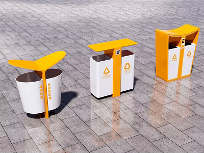 Outdoor Orange And White Classification Trash Bins With Lid Design 3d model