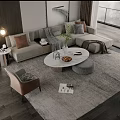 Modern Living Room Sofa And Coffee Table Set With Decorative Pillows Ottoman And Area Rug