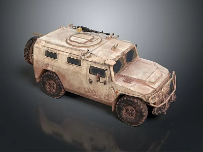 Sandy Armored Off Road Utility Vehicle With Weapon Mount And Large Tires 3d model