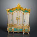 Elegant Ornate Classic Wardrobe With White Gold Turquoise Accents And Intricate Carvings