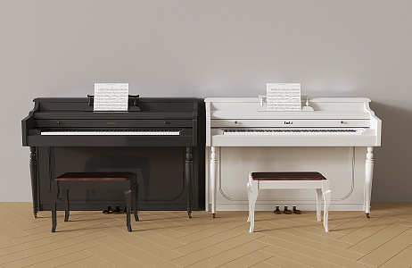 Modern Piano White Piano Black Piano Wooden Piano Paint Piano Stool 3d model