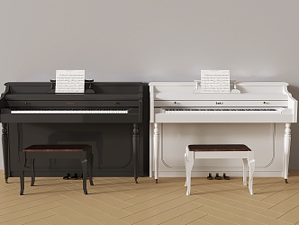 Modern Piano White Piano Black Piano Wooden Piano Paint Piano Stool 3d model