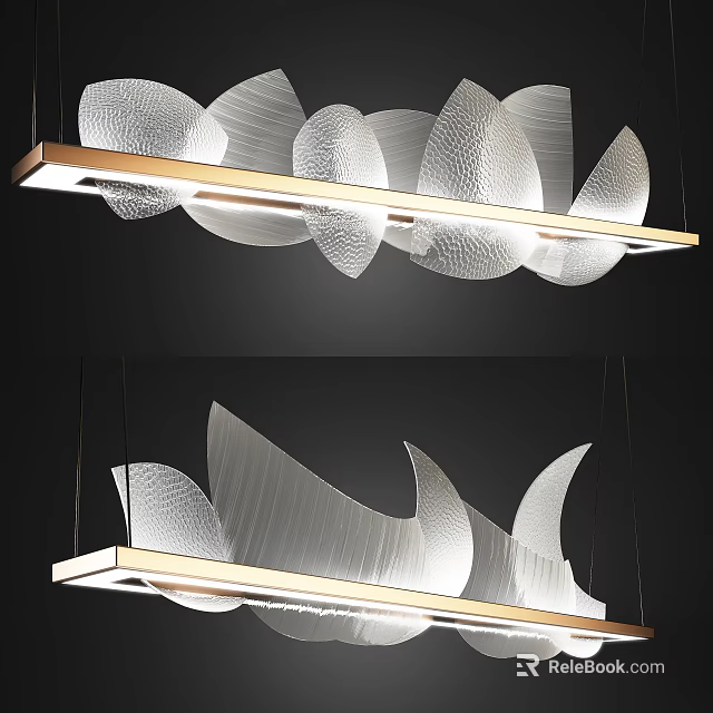 Modern Elegant Chandelier With Transparent Wave Shaped Glass And Gold Metal Frame 3d model 