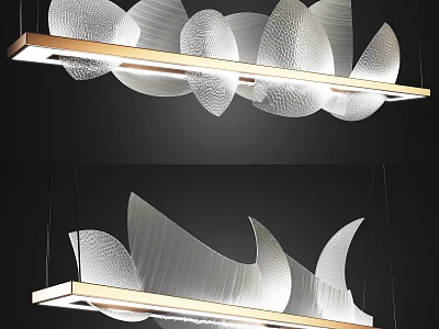 Modern Elegant Chandelier With Transparent Wave Shaped Glass And Gold Metal Frame 3d model