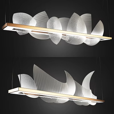 Modern Elegant Chandelier With Transparent Wave Shaped Glass And Gold Metal Frame 3d model