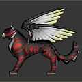 Winged Tiger Like Creature With Red Black Stripes And White Black Yellow Wings