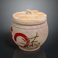 Ceramic Aquarium Fish Tank With Wooden Lid Red Black Decorative Patterns For Aquatic Use