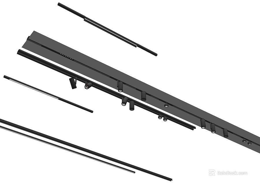 Modern LED Downlights And Spotlights With Sleek Black Ceiling Mount Design 3d model